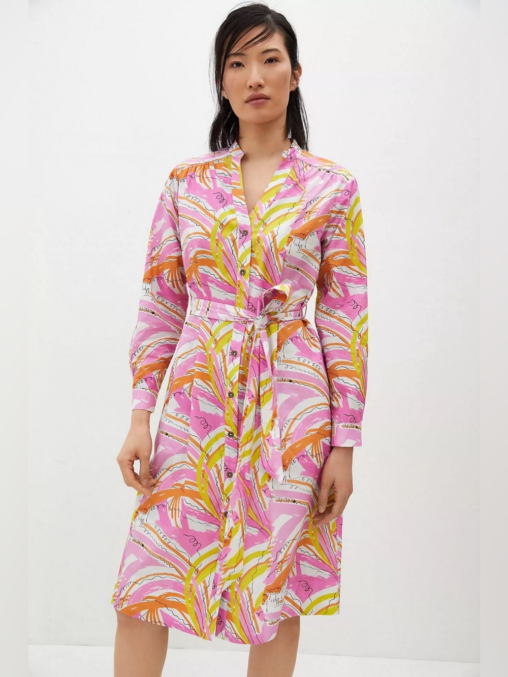Vera for Anthropologie Confetti Midi Shirt Dress Pink Abstract Print S - Picture 14 of 15